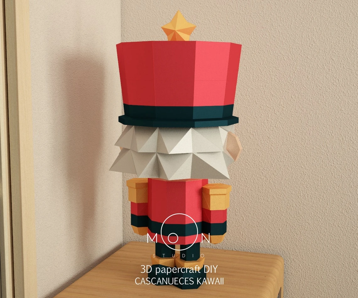 Kawaii Nutcrackers, DIY, Papercraft, PDF, Low Poly, 3D model, Craft, Paper, Merry Christmas, December, New Year, Room Decor