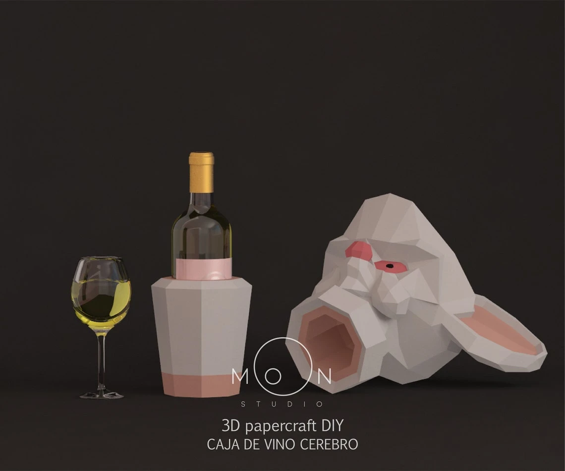 Brain Wine Box, Papercarft, PDF Templates, DIY 3D Model, Low Poly, Pepakura, Craft, Manualidades, Brain, Pinky, Warner Bros, Animation.