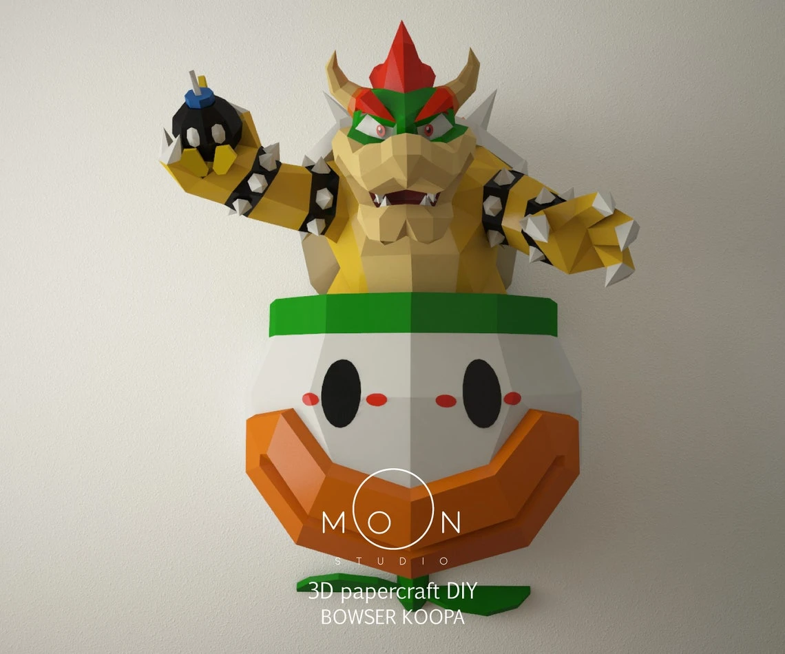 Bowser Koopa, Wall Papercraft PDF, Dxf, Cameo, Svg, DIY, Low Poly Paper, Papercraft 3D, Room, Wall Decor.