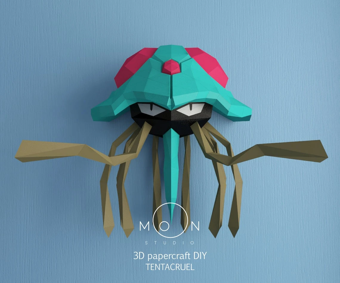 Tentacruel, DIY, Papercraft, Low Poly, 3D model, Pokemon, Series, Tv, Animation, Anime, Room Decor