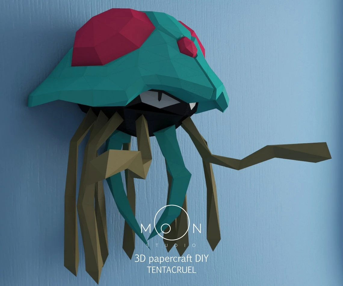 Tentacruel, DIY, Papercraft, Low Poly, 3D model, Pokemon, Series, Tv, Animation, Anime, Room Decor