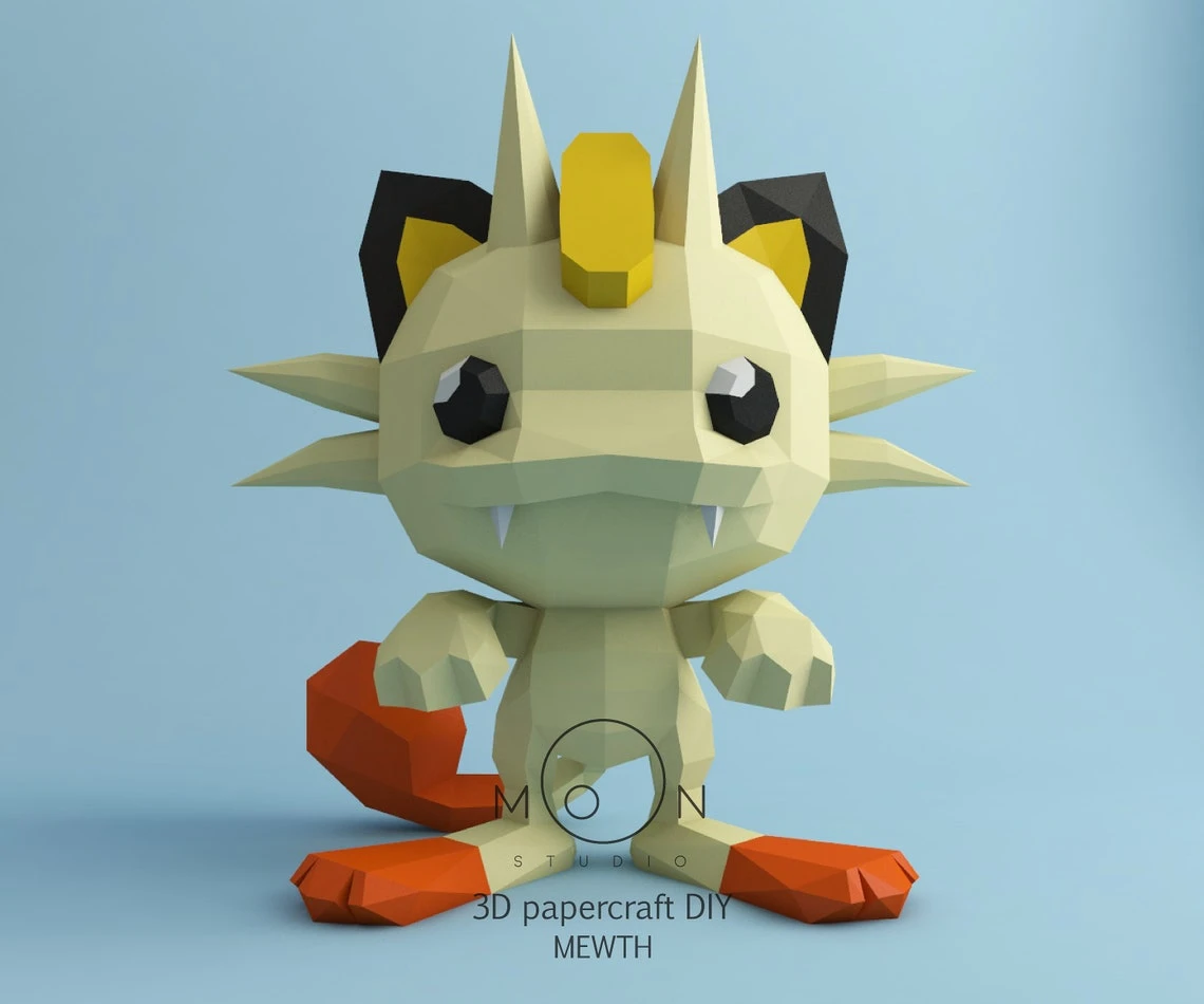 Mewth, DIY, Papercraft, Low Poly, 3D model, DXF, SVG, Pokemon, Series, Tv, Animation, Anime, Room Decor