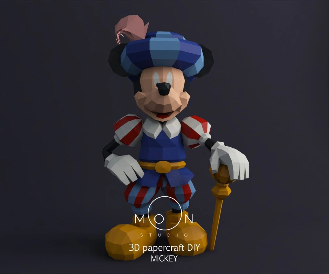 Mickey Musketeers, DIY, Papercraft, PDF, Svg, Dxf, Low Poly, 3D model, Craft, Paper, D1sn3y, Room Decor