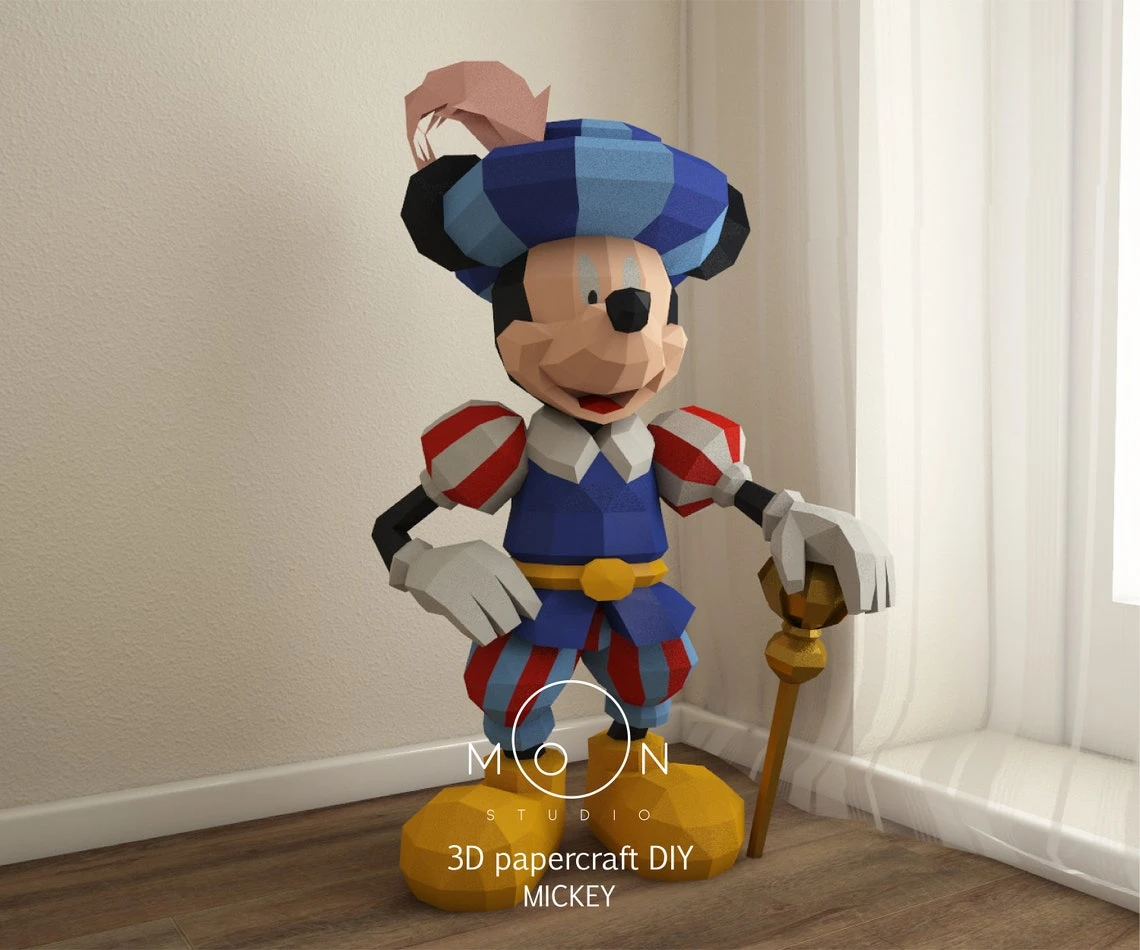 Mickey Musketeers, DIY, Papercraft, PDF, Svg, Dxf, Low Poly, 3D model, Craft, Paper, D1sn3y, Room Decor