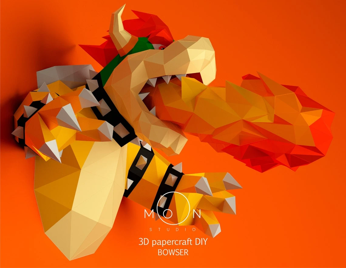 Bowser, DIY, Papercraft, PDF, Low Poly, 3D model, Craft, Paper, Mario, Movie, Retro Game, Room Decor, Wall Decor