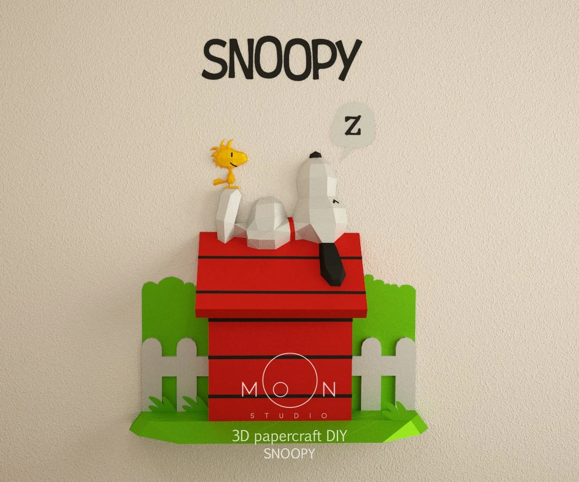 Snoopy, DIY, Papercraft, PDF, Svg, Dxf, Low Poly, 3D model, Craft, Paper, TV, Series, Room Decor, Wall Decor