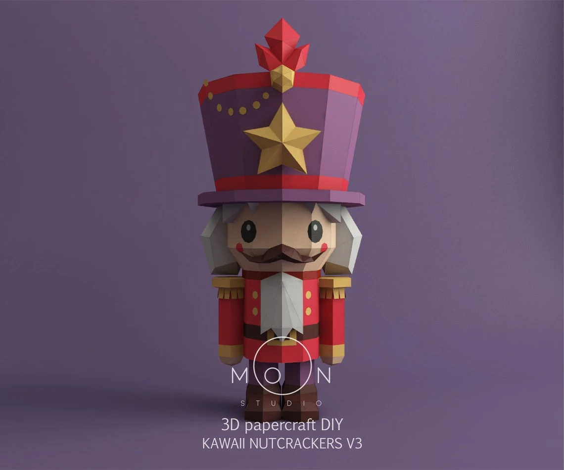 Kawaii Nutcrackers V3, DIY, Papercraft, PDF, Low Poly, 3D model, Craft, Paper, Merry Christmas, December, New Year, Room Decor