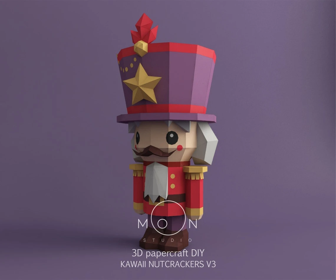 Kawaii Nutcrackers V3, DIY, Papercraft, PDF, Low Poly, 3D model, Craft, Paper, Merry Christmas, December, New Year, Room Decor