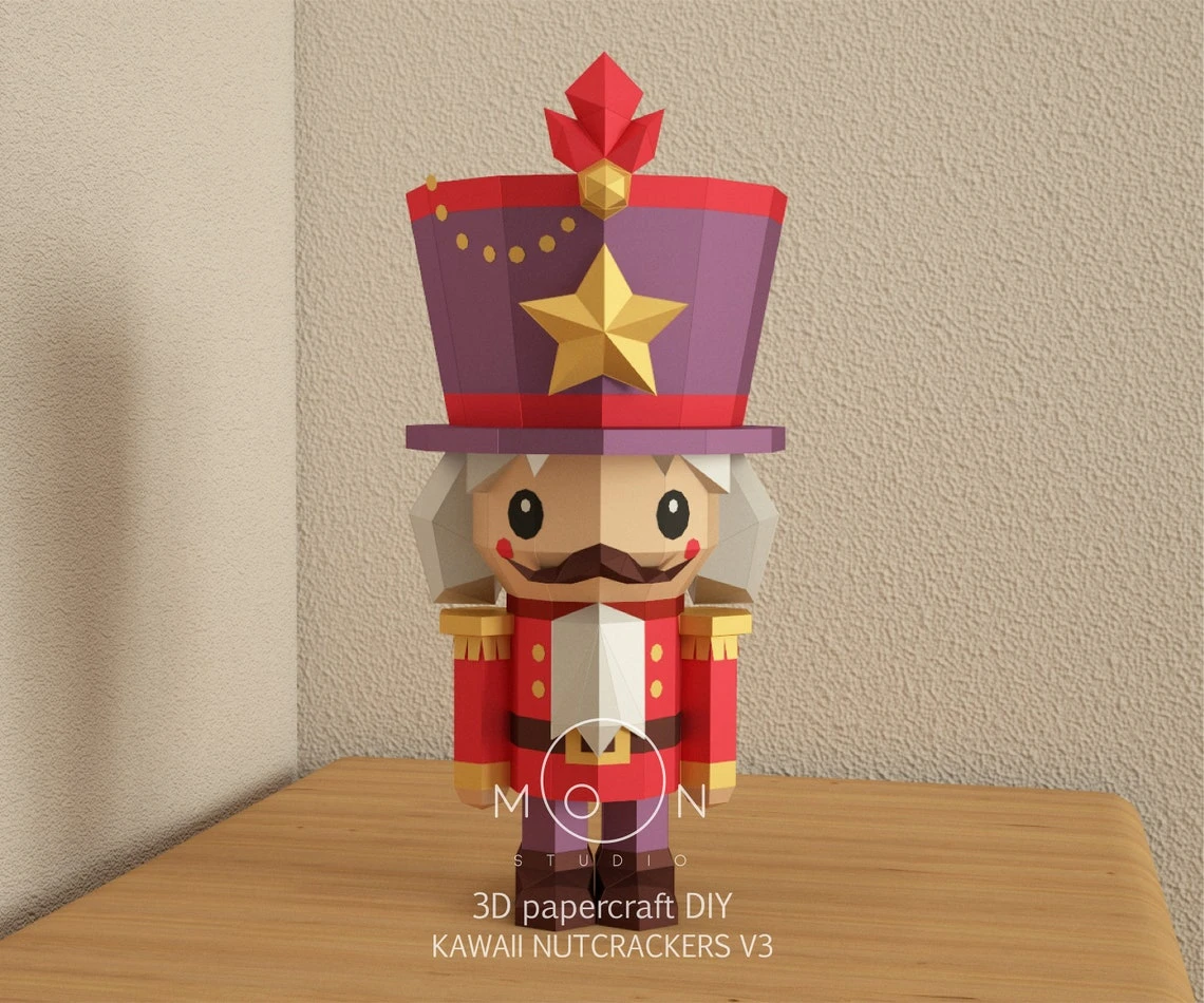 Kawaii Nutcrackers V3, DIY, Papercraft, PDF, Low Poly, 3D model, Craft, Paper, Merry Christmas, December, New Year, Room Decor