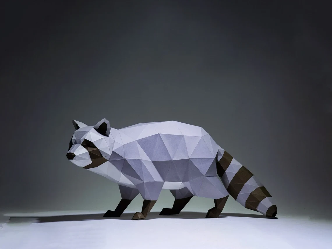 Racoon Paper Craft, Digital Template, Origami, PDF Download DIY, Low Poly, Trophy, Sculpture, 3D Model