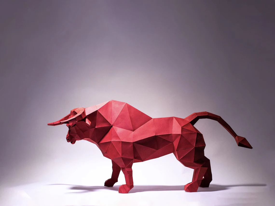 Bull Paper Craft, Digital Template, Origami, PDF Download DIY, Low Poly, Trophy, Sculpture, Bull Model