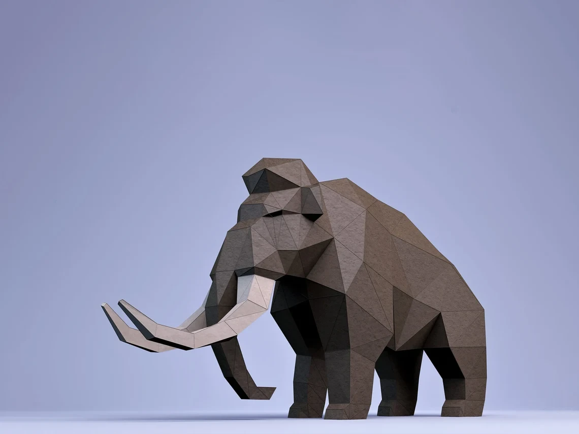 Mammoth Paper Craft, Digital Template, Origami, PDF Download DIY, Low Poly, Trophy, Sculpture, 3D Model