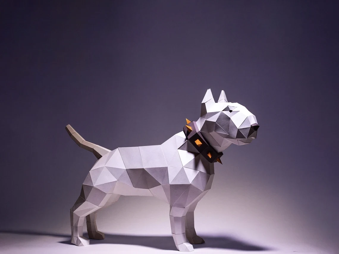 Bull Terrier Dog Paper Craft, Digital Template, Origami, PDF Download DIY, Low Poly, Trophy, Sculpture, Bull Terrier Dog Model