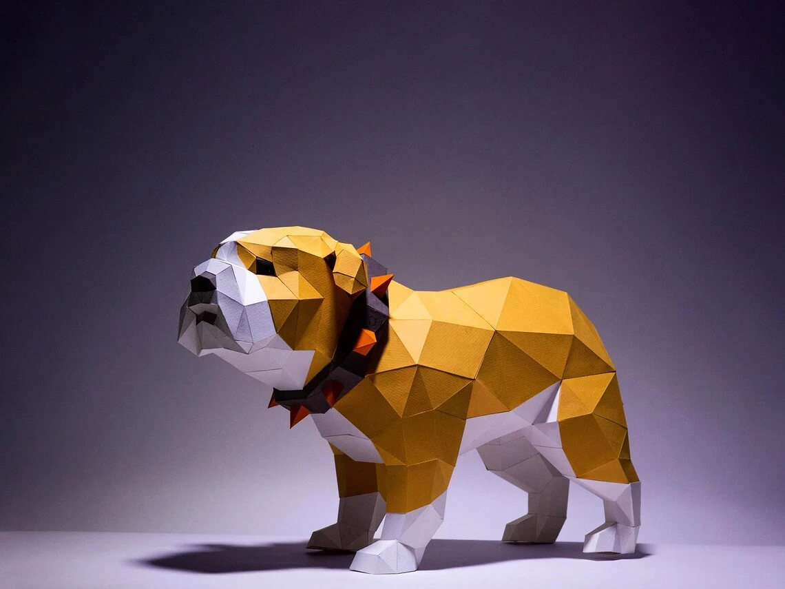 BullDog Paper Craft, Digital Template, Origami, PDF Download DIY, Low Poly, Trophy, Sculpture, Model