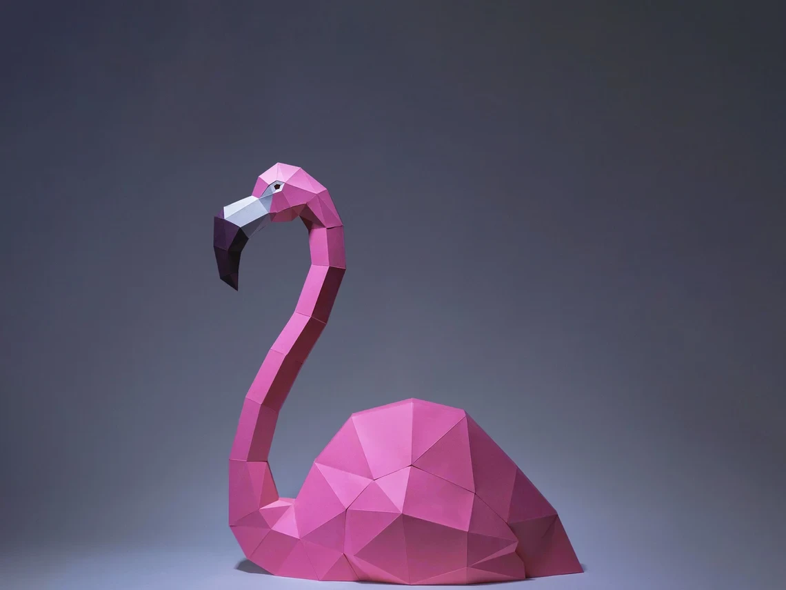 Flamingo Paper Craft, Digital Template, Origami, PDF Download DIY, Low Poly, Trophy, Sculpture, 3D Model