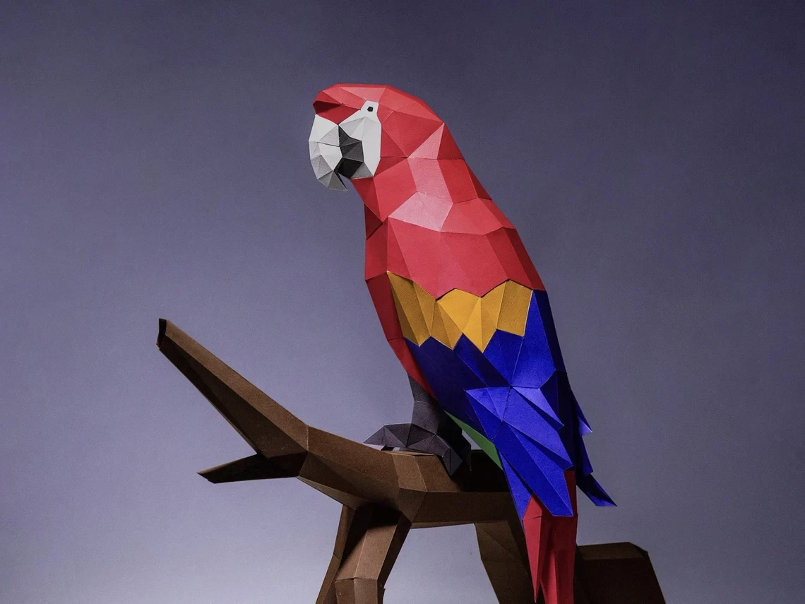 Macaw, Parrot, Paper Craft, Digital Template, Origami, PDF Download DIY, Low Poly, Trophy, Sculpture, Model