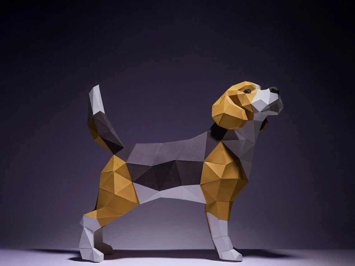 Beagle Dog Paper Craft, Digital Template, Origami, PDF Download DIY, Low Poly, Trophy, Sculpture, Model