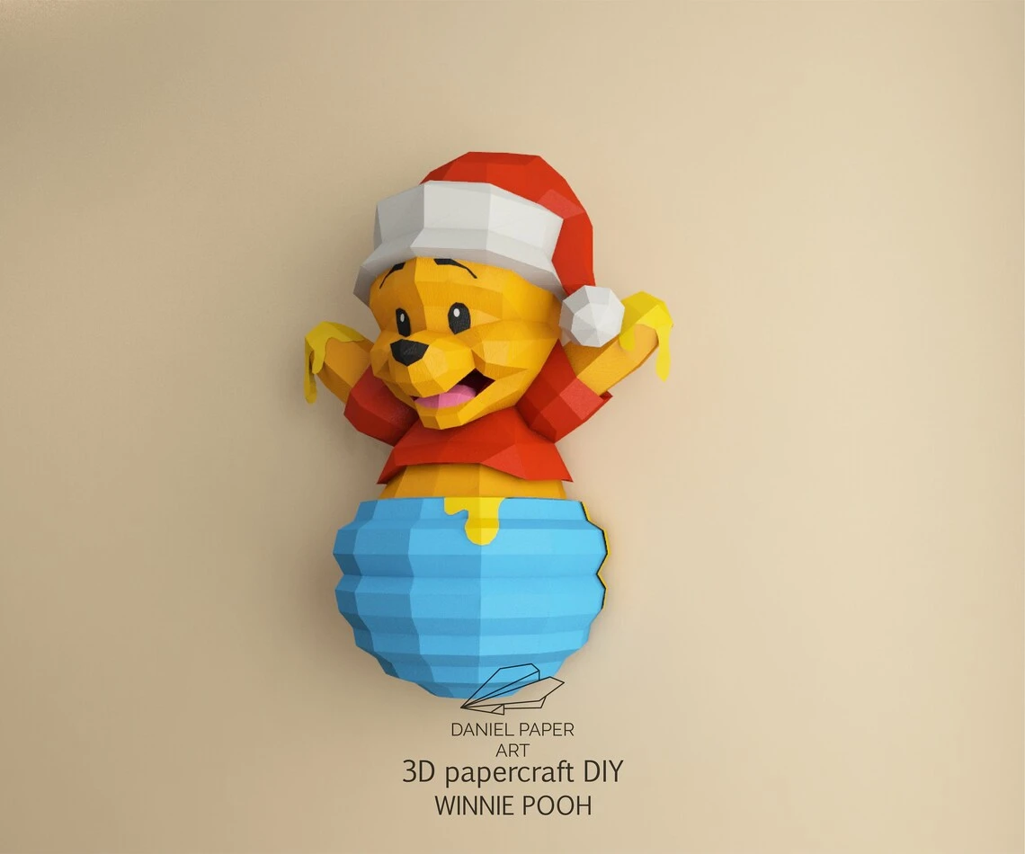 Pooh in the Honey pot, Winnie the Pooh PDF Template, DIY 3d Model, FanArt, Paper Sculpture, Low Poly, Pepakura, Craft, Manualidad, Paper Art