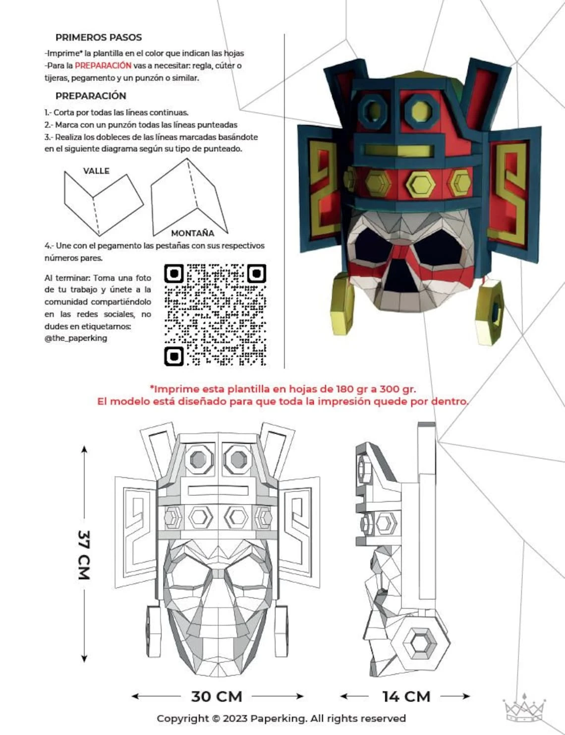 Mask of The God of Death, Mascara Azteca Papercraft 3D, pepakura Pdf template Low polygonal Paper Sculpture Diy Decor home loft office gift