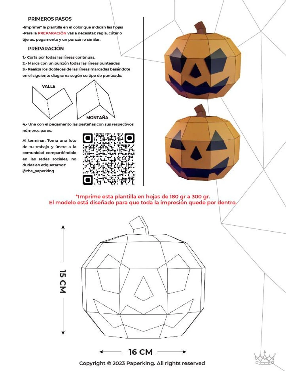 Pumpkin Calabazas Papercraft 3D, pepakura Pdf template Low polygonal Paper Sculpture Diy Decor home loft office gift