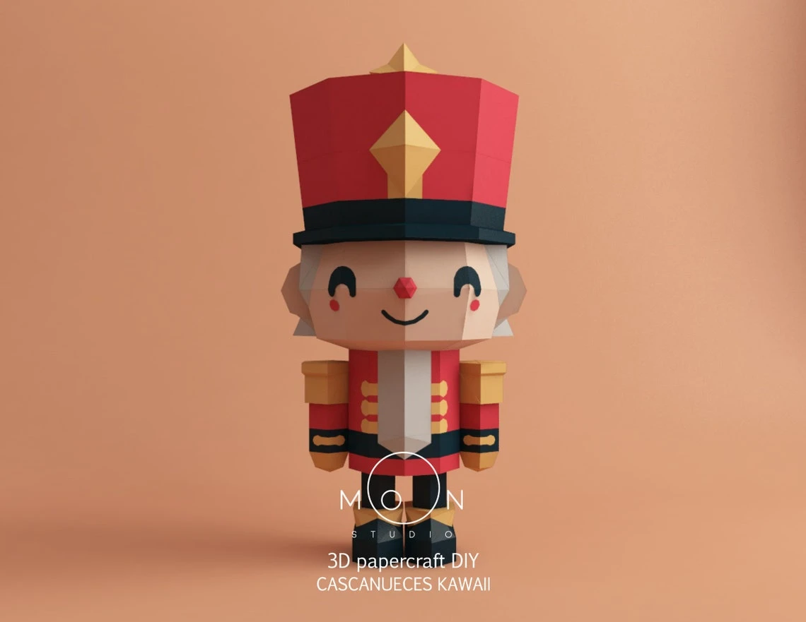 Kawaii Nutcrackers, DIY, Papercraft, PDF, Low Poly, 3D model, Craft, Paper, Merry Christmas, December, New Year, Room Decor