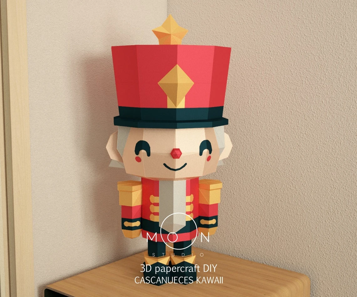 Kawaii Nutcrackers, DIY, Papercraft, PDF, Low Poly, 3D model, Craft, Paper, Merry Christmas, December, New Year, Room Decor