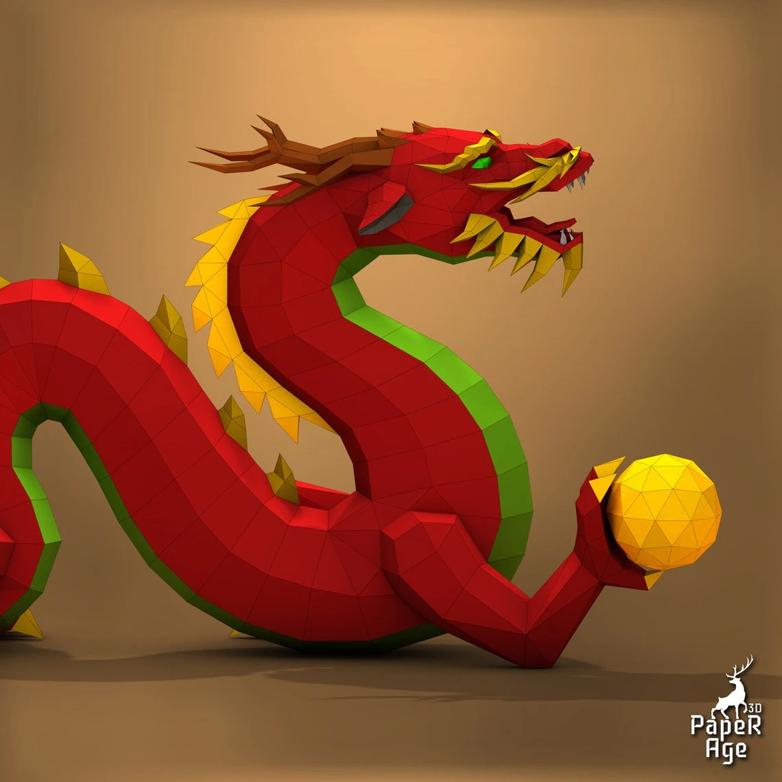 Chinese Dragon, Papercraft, Mustache dragon Pepakura, Lowpoly, Low Polygon, 3D Papercraft, handmade, Paper Sculptures, DIY origami, Decor