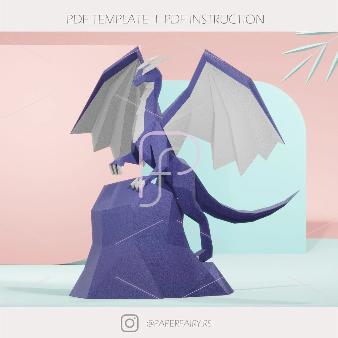 Low poly Dragon on Rock papercraft 3d wall sculpture,3D low poly modern paper art model statue decor