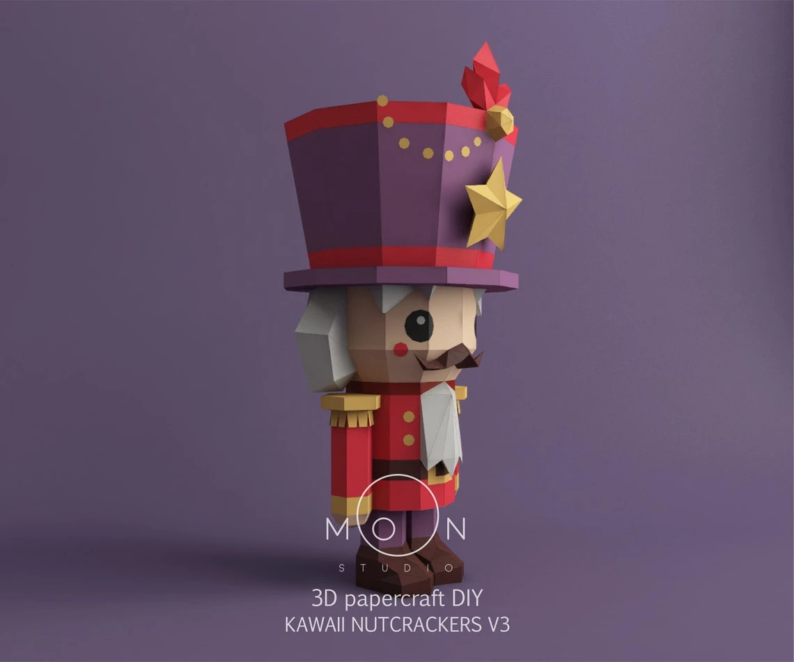 Kawaii Nutcrackers V3, DIY, Papercraft, PDF, Low Poly, 3D model, Craft, Paper, Merry Christmas, December, New Year, Room Decor