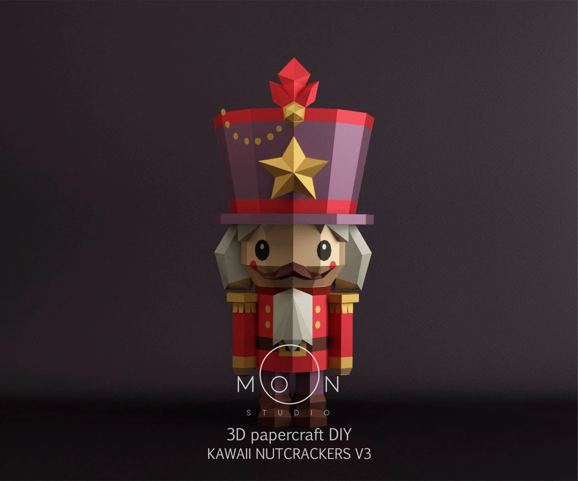 Kawaii Nutcrackers V3, DIY, Papercraft, PDF, Low Poly, 3D model, Craft, Paper, Merry Christmas, December, New Year, Room Decor