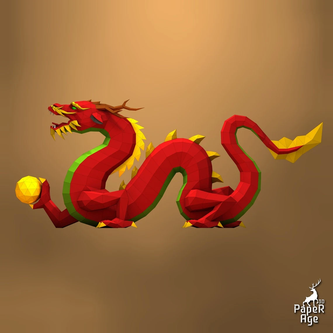 Chinese Dragon, Papercraft, Mustache dragon Pepakura, Lowpoly, Low Polygon, 3D Papercraft, handmade, Paper Sculptures, DIY origami, Decor