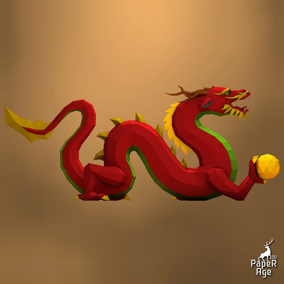 Chinese Dragon, Papercraft, Mustache dragon Pepakura, Lowpoly, Low Polygon, 3D Papercraft, handmade, Paper Sculptures, DIY origami, Decor