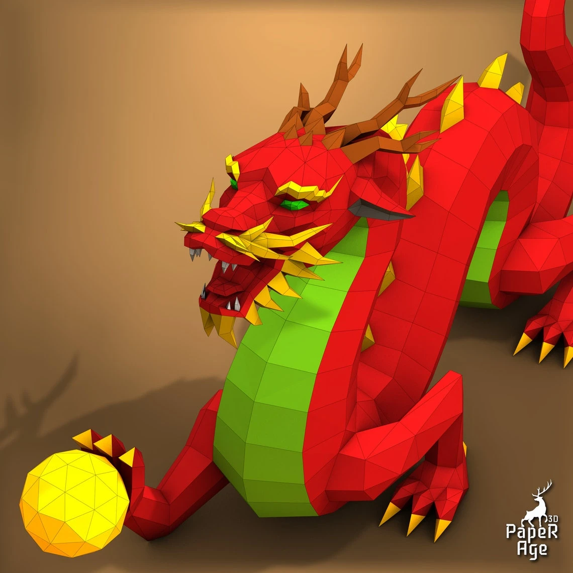 Chinese Dragon, Papercraft, Mustache dragon Pepakura, Lowpoly, Low Polygon, 3D Papercraft, handmade, Paper Sculptures, DIY origami, Decor