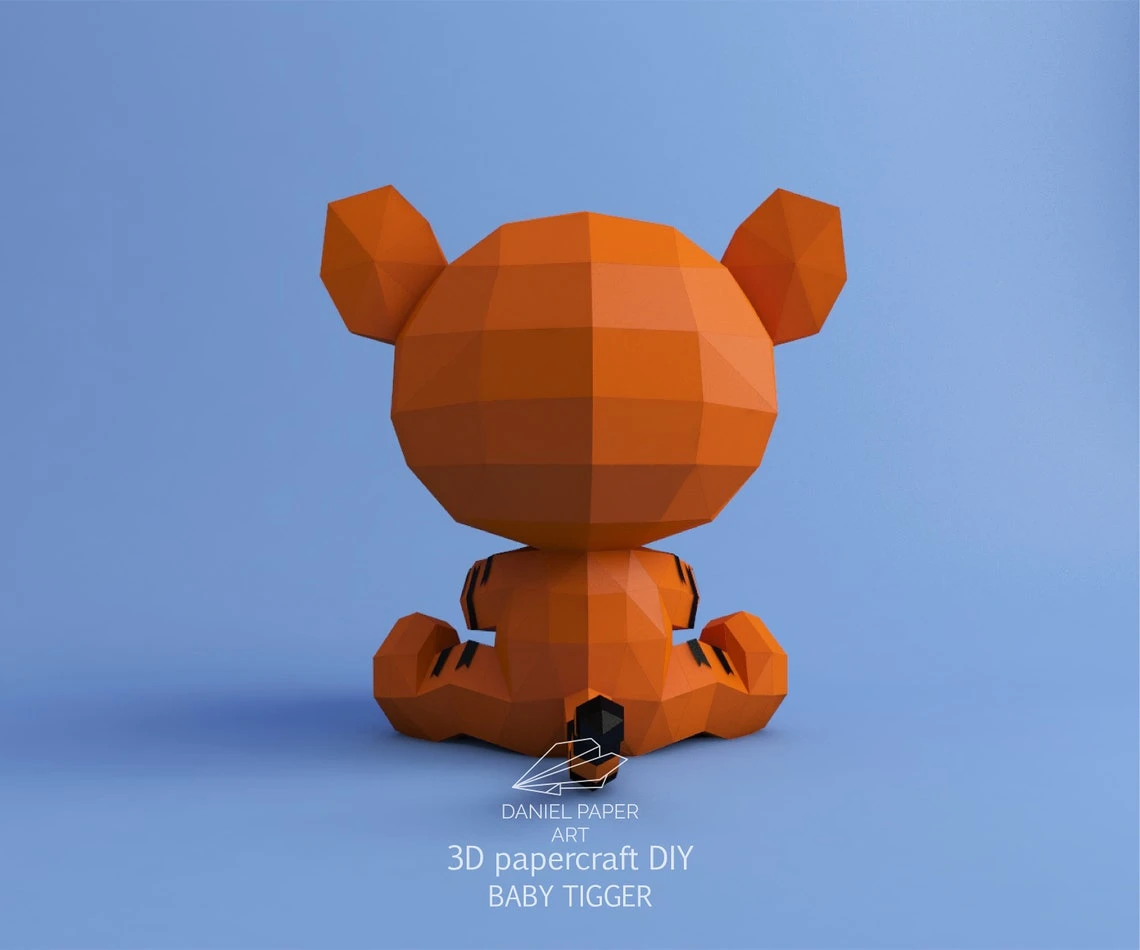 Baby Tigger, Winnie the Pooh PDF Template, DIY 3d Model, FanArt, Paper Sculpture, Low Poly, Pepakura, Craft, Manualidad, Paper Art