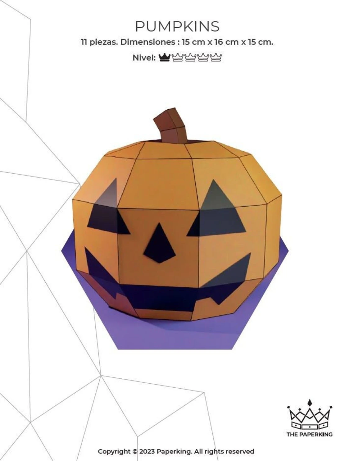 Pumpkin Calabazas Papercraft 3D, pepakura Pdf template Low polygonal Paper Sculpture Diy Decor home loft office gift