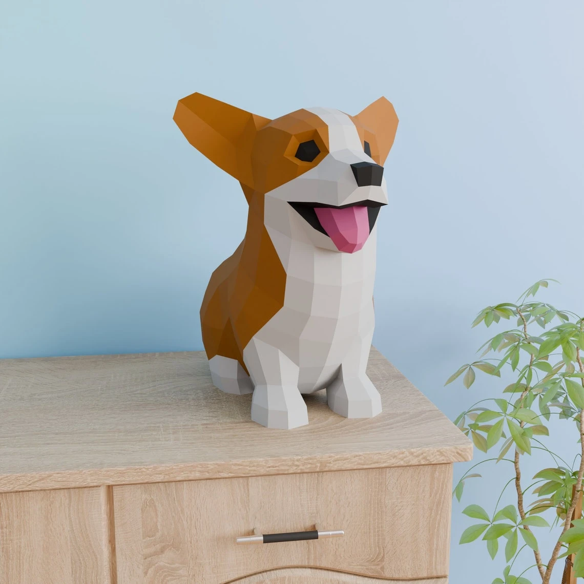 Corgi Papercraft 3D DIY dog low poly paper crafts puppy decor model template