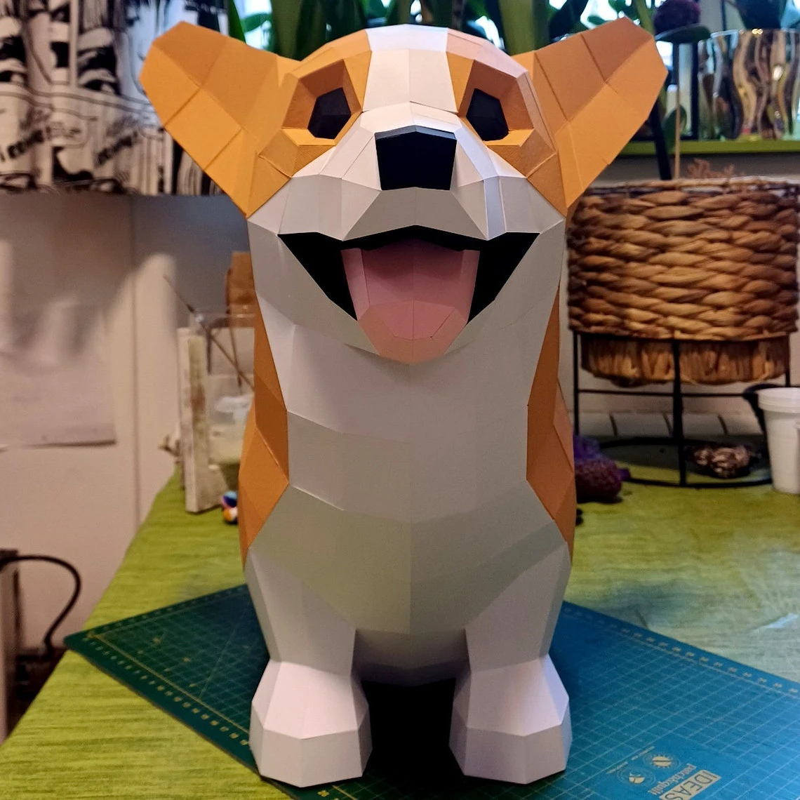 Corgi Papercraft 3D DIY dog low poly paper crafts puppy decor model template