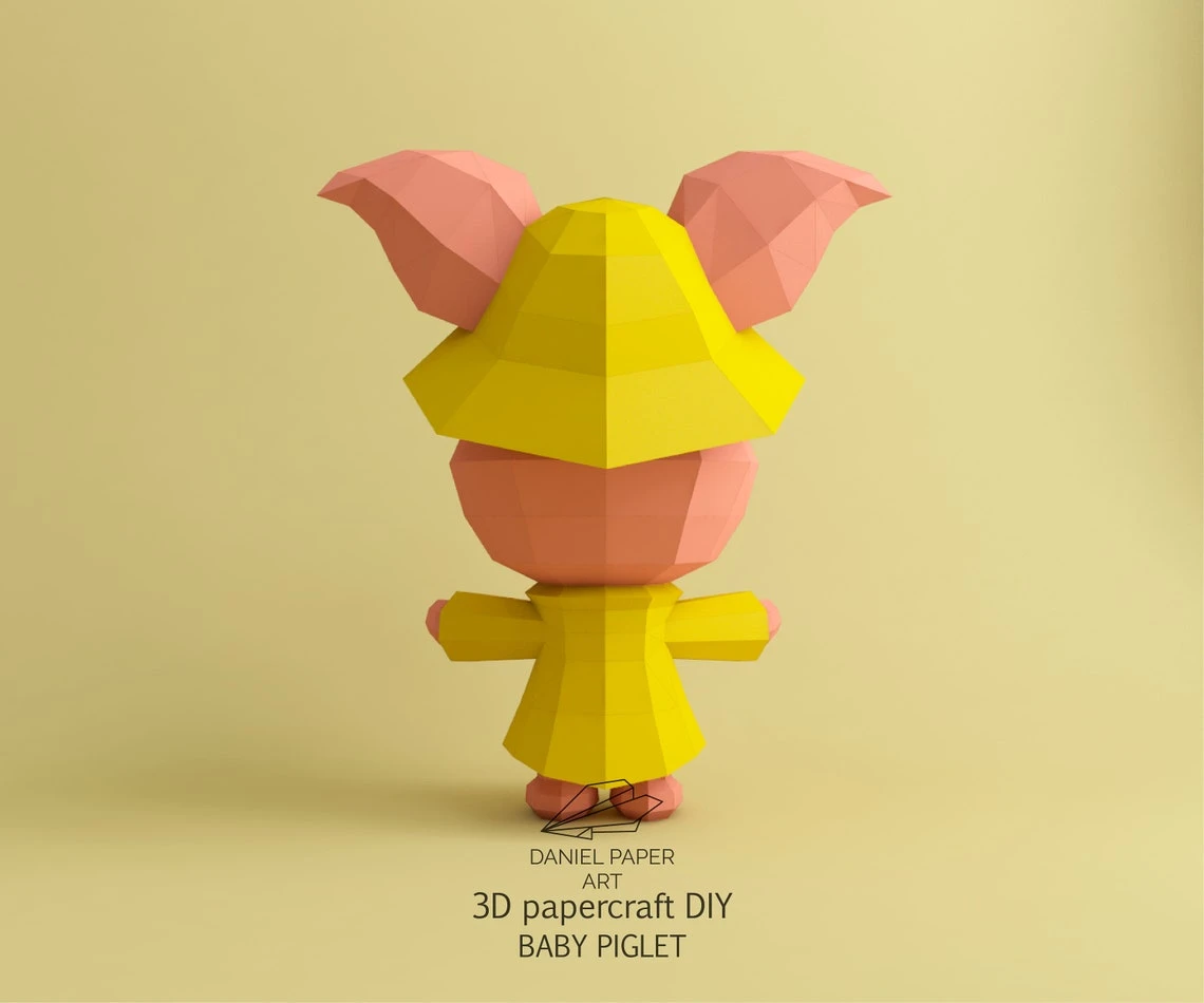 Baby Piglet, Winnie the Pooh PDF Template, DIY 3d Model, FanArt, Paper Sculpture, Low Poly, Pepakura, Craft, Manualidad, Paper Art