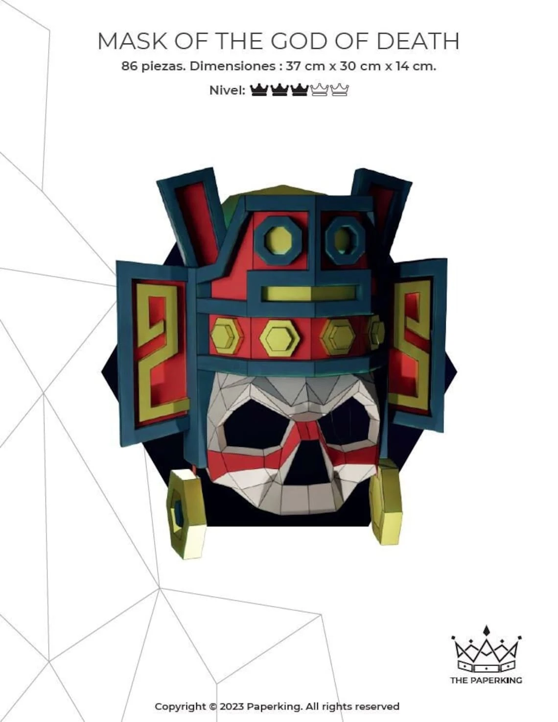 Mask of The God of Death, Mascara Azteca Papercraft 3D, pepakura Pdf template Low polygonal Paper Sculpture Diy Decor home loft office gift