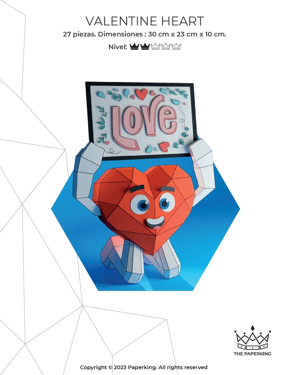 Valentine Heart Papercraft 3D, pepakura Pdf template Low polygonal Paper Sculpture Diy Decor home loft office gift