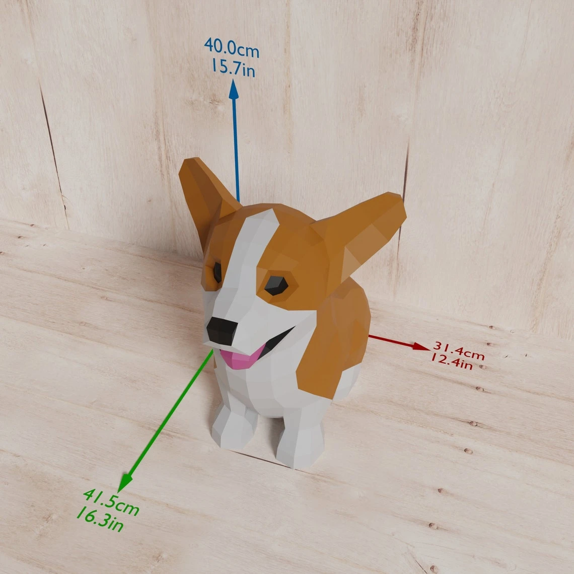 Corgi Papercraft 3D DIY dog low poly paper crafts puppy decor model template