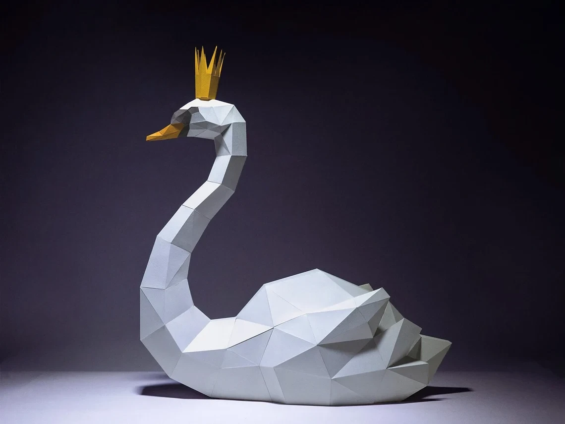 Swan Paper Craft, Digital Template, Origami, PDF Download DIY, Low Poly, Trophy, Sculpture, Model