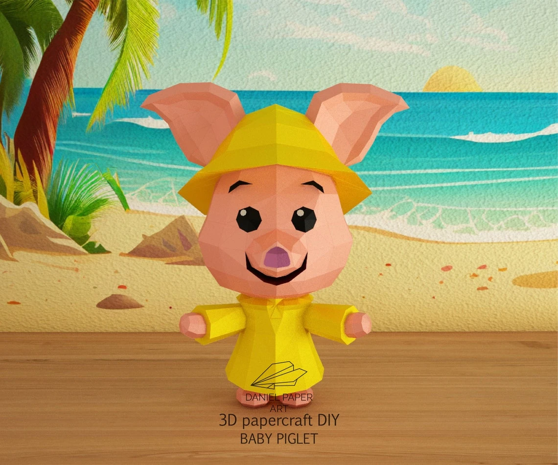 Baby Piglet, Winnie the Pooh PDF Template, DIY 3d Model, FanArt, Paper Sculpture, Low Poly, Pepakura, Craft, Manualidad, Paper Art