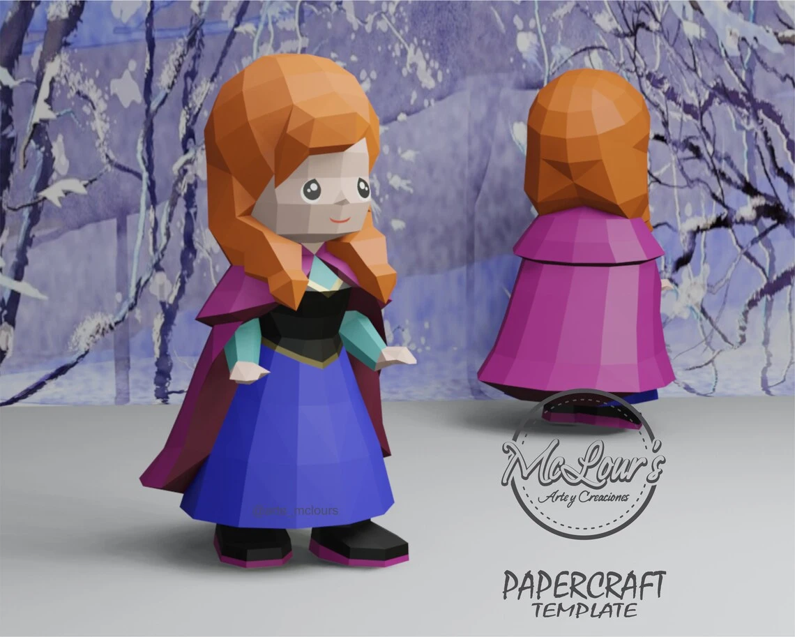 Princess Anna/ Frozen/ DiY Craft/ Template PDF/ Low Poly/ Papercraft/ 3D Doll/ Origami/ Home decor