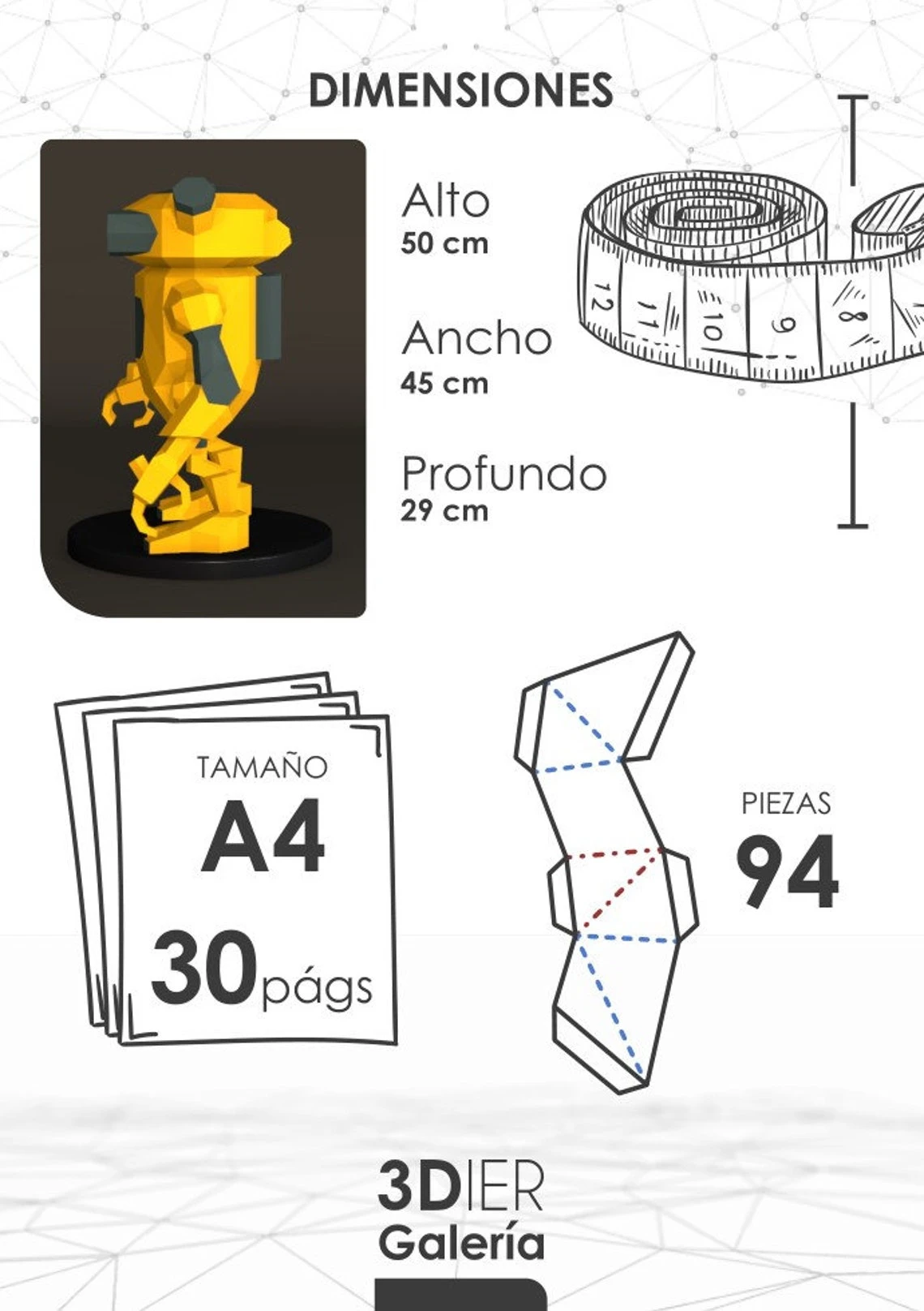 Steampunk Robot PDF Papercraft Templates, Paper Art and Craft for Home Decor, DIY, 3DIER, PDF Patterns, Papercraft Templates, Low Poly