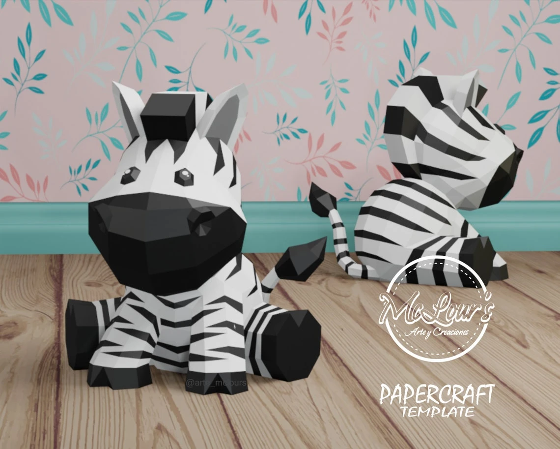 Sitting Zebra/ DiY Craft/ Template PDF/ Low Poly/ Papercraft/ 3D Zebra/ Origami/ Home decor