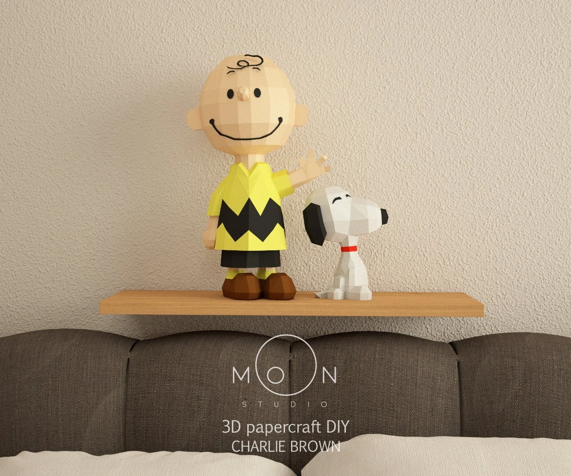 Charlie Brown, DIY, Papercraft, PDF, Low Poly, Cricut, Maker, Cameo, Paper, Snoopy, Peanuts, Series, Animation