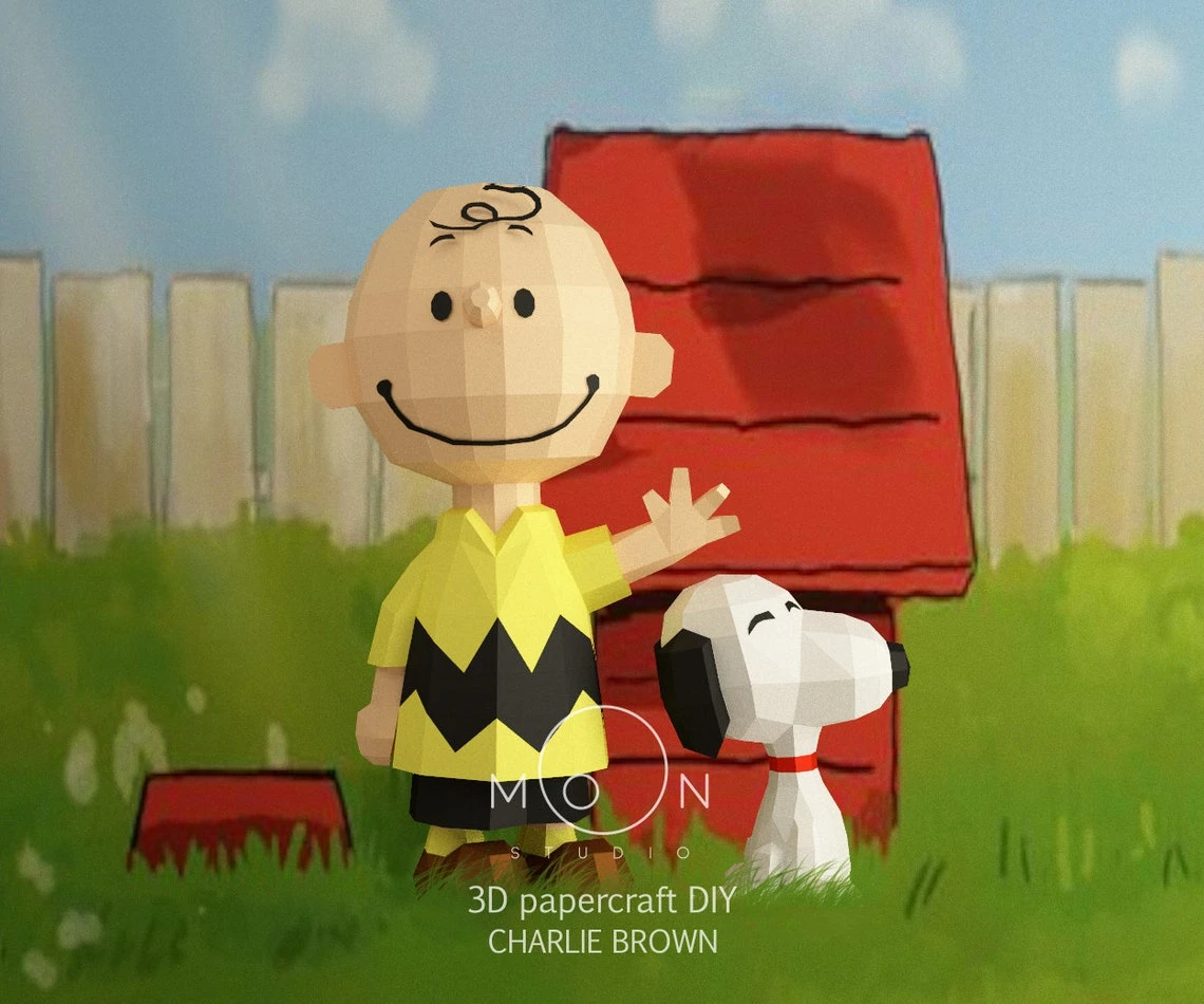 Charlie Brown, DIY, Papercraft, PDF, Low Poly, Cricut, Maker, Cameo, Paper, Snoopy, Peanuts, Series, Animation