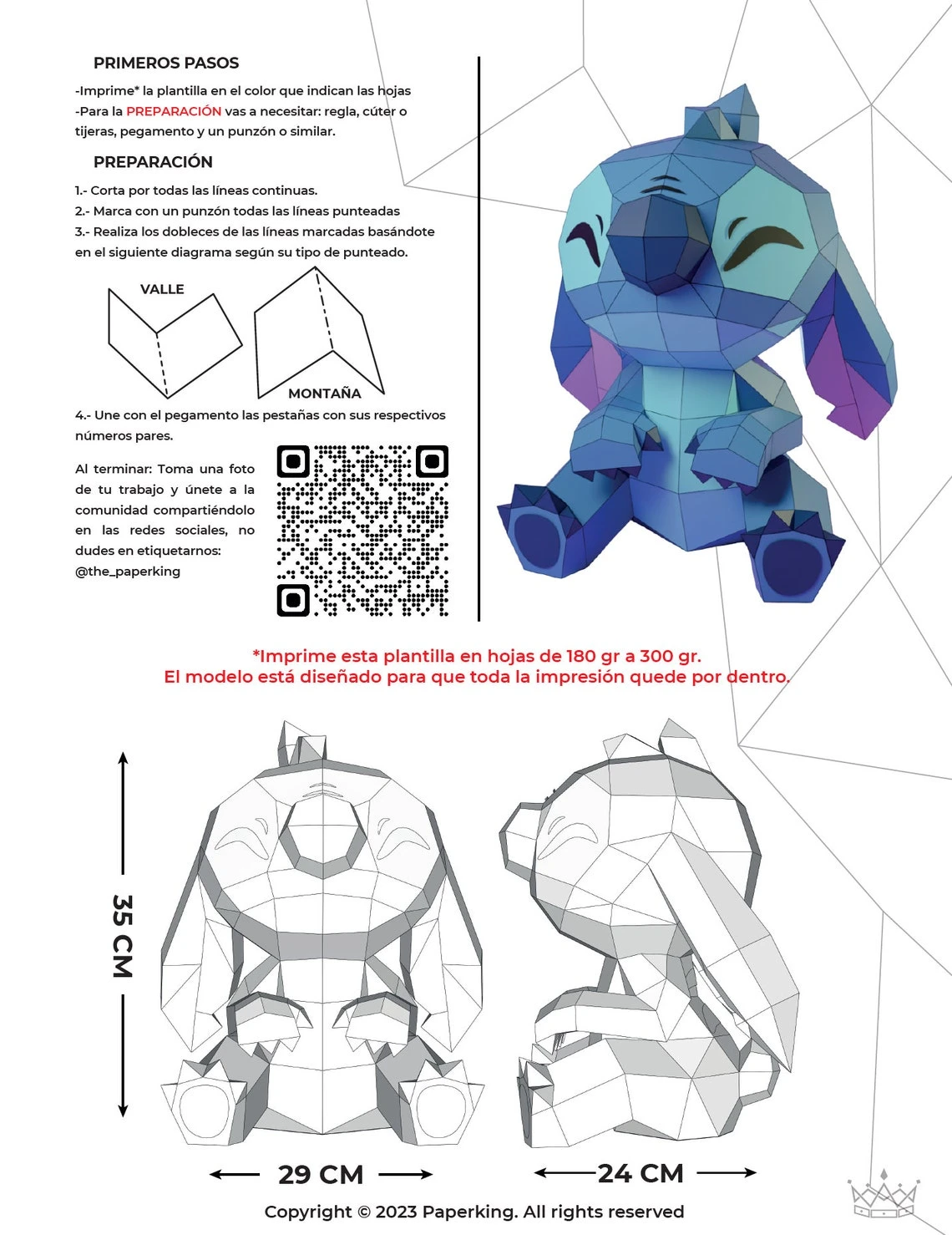 Stitch Papercraft 3D, pepakura Pdf template Low polygonal Paper Sculpture Diy Decor home loft office stitch lover gift