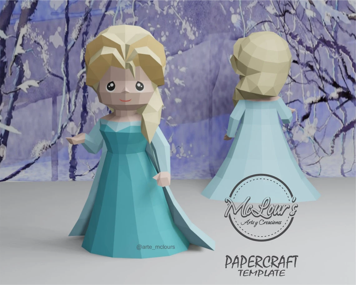 Princess Elsa/ Frozen/ DiY Craft/ Template PDF/ Low Poly/ Papercraft/ 3D Doll/ Origami/ Home decor